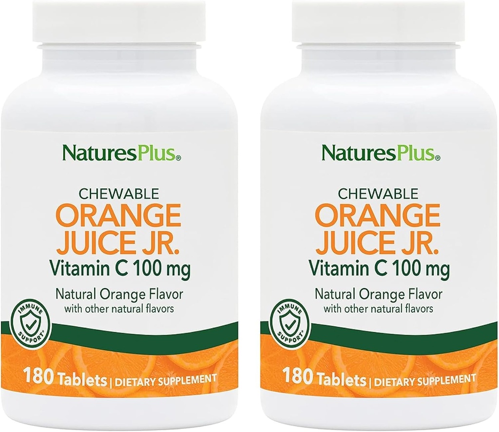 NaturesPlus Orange Juice Jr. - Verpakking van 2, 180 Kauwtabletten - 100 mg Vitamine C - Vegetarisch, Glutenvrij - 360 Totaal porties