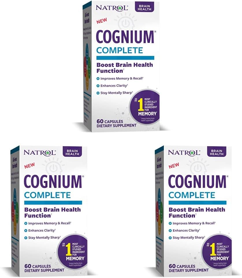 Natrol Cognium Complete, Brain Health Dietary Supplement, Verbetert Geheugen & Clarity, Drug Free, 100mg, 60 Capsules (verpakking van 3)