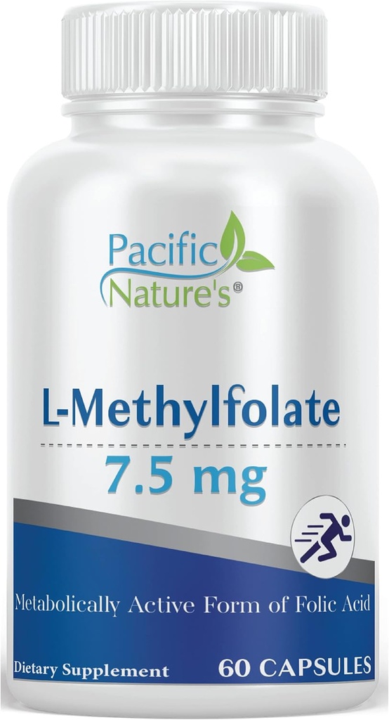 Pacific Nature's L-Methylfolate 7.5mg (60 Capsules) Natural, Active Form of Folate for Overall Health Support - Gluten Free, Non-GMO