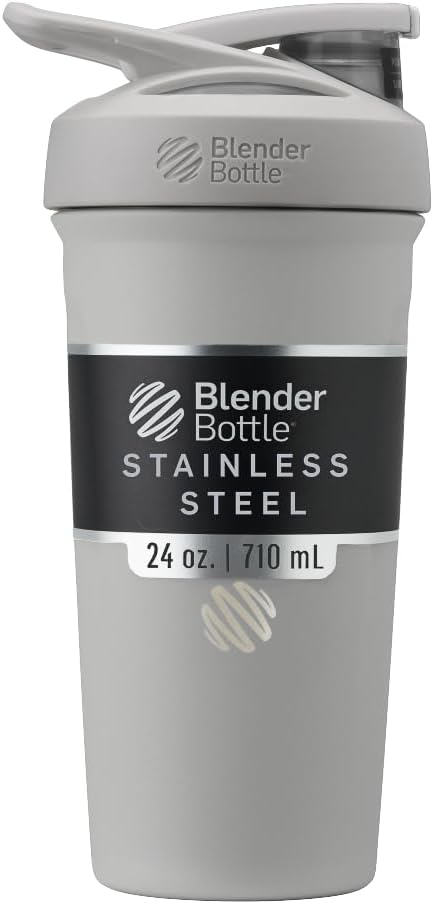 BlenderBattle Sport Geïsoleerde Roestvrij stalen Shaker Fles met Draad Whisk, 24-Ounce, Grijze, Proteine Shakes & Hydration voor atleten en fitness liefhebbers, Gemakkelijk mengen, Houdt Dranken Koude, afsluitbare deksel