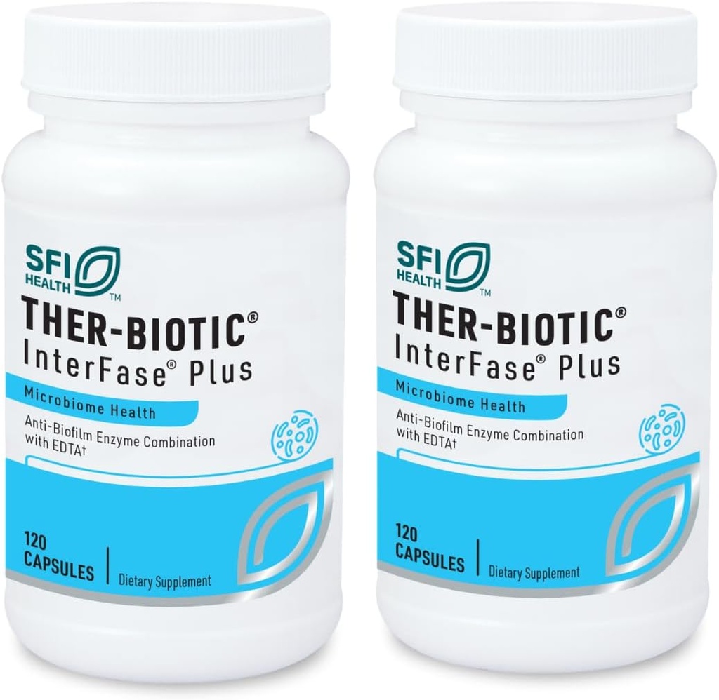 Klaire Labs SFI Health Interfase Plus - Enzyme Combinatie om Biofilm Matrix te verstoren + EDTA - Gastro-intestinale systeem, Gut Flora, Biofilm & Detox Ondersteuning (120 Capsules / 2 Pack)