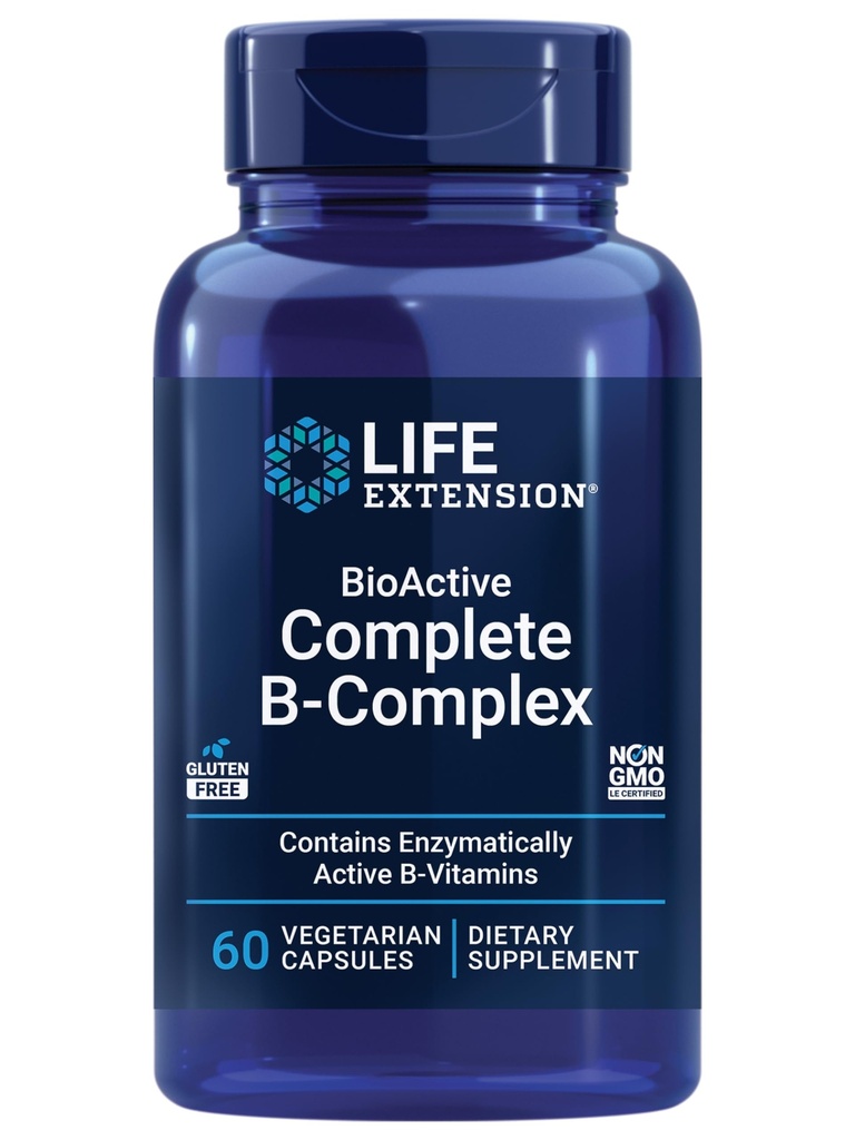 Life Extension BioActive Complete B-Complex, Heart, Brain and Nerve Support, Healthy Energy, Metabolisme, Complete B Complex, 60 Vegetarian Capsules