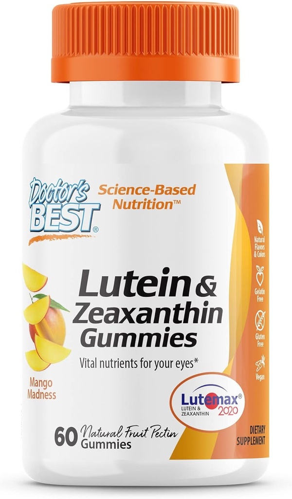 Dokter's BEST Lutein Gummies met Lutemax 2020, 60 Ct, Kauwbare Natuurlijke Eye Support Supplement, Marigold Lutein, Zeaxanthine, Eye Health & Macular Support, Non-GMO, Natuurlijke Fruit pectine, Veganistisch