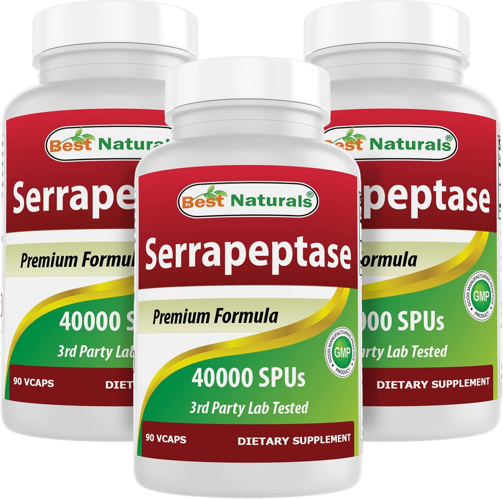 Best Naturals Serrapeptase 40000 SPU's 90 Vcaps (90 Tellen (verpakking 3))