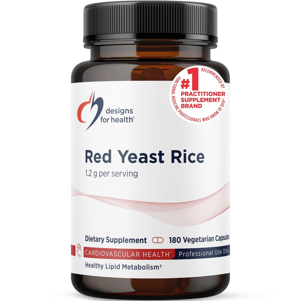Designs for Health Red Gist Rice Capsules - 1200mg (1.2g) Supplement to Support Cardiovasculair Health - Non-GMO, Made with US-Grown Organic Red Gist Rice (180 Capsules)