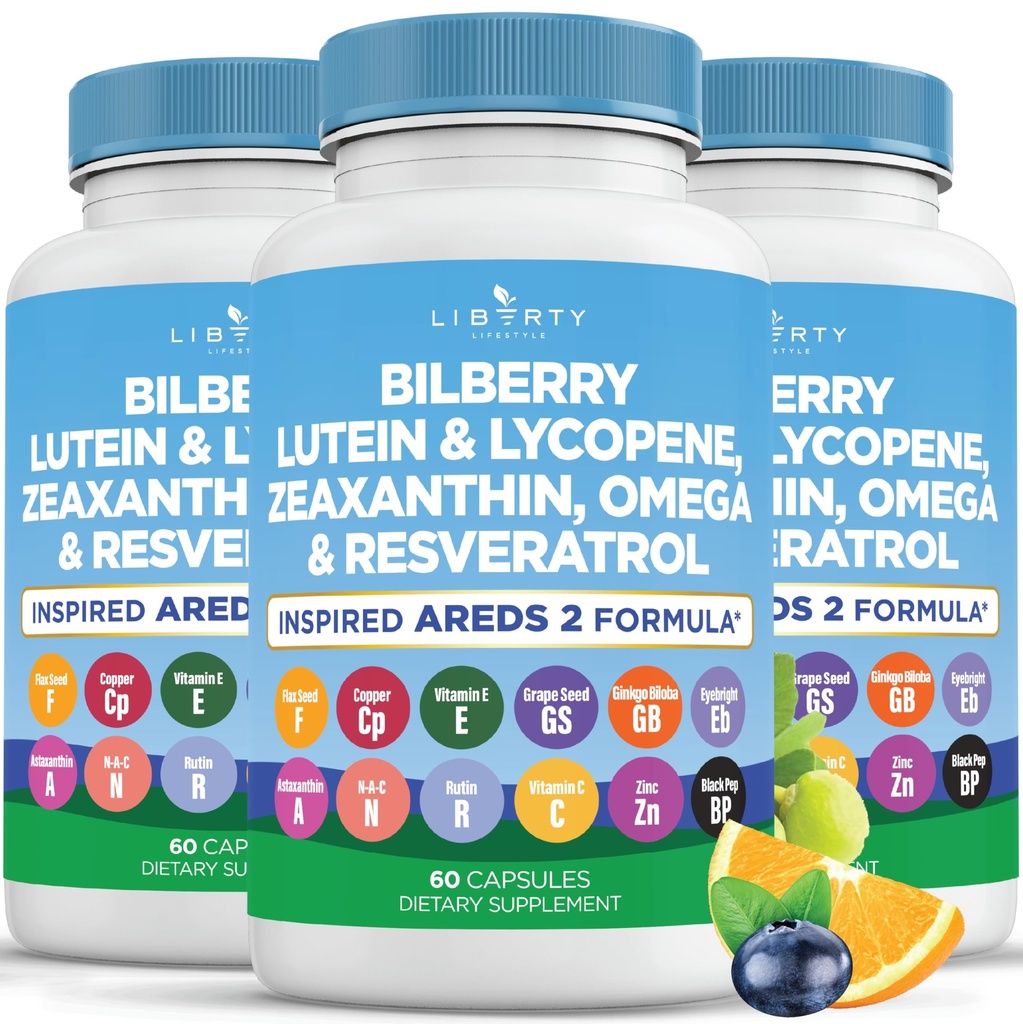 Ooggezondheidsvitaminen met bosbessen, luteïne en zeaxanthine, lycopeen, resveratrol, druivenzaadextract Vlaszaad Astaxanthine- AREDS 2-180 Capsules