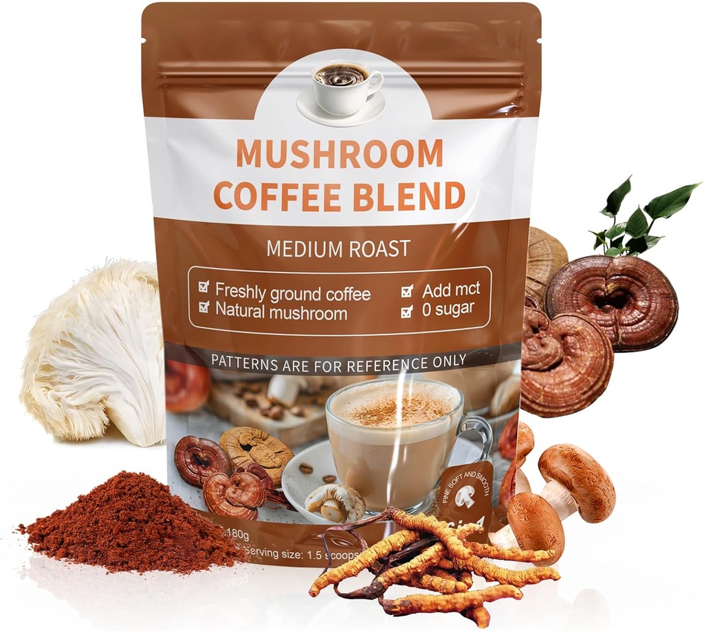 Biologische Leeuwen Mane, Cordyceps, Shiitake, Reishi & Turkije staart Paddestoel Koffie Blend - Ondersteunt Gut, Energy, Focus & Brain Health
