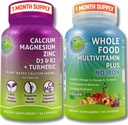 SUPPLEMENTS STUDIO Daily Immune, Bone & Energy Support Duo for Men & Women – Vegan Whole Food Multivitamin Without Iron & Plant-Based Calcium Magnesium with D3, K2 & Turmeric – Vegan, Non-GMO