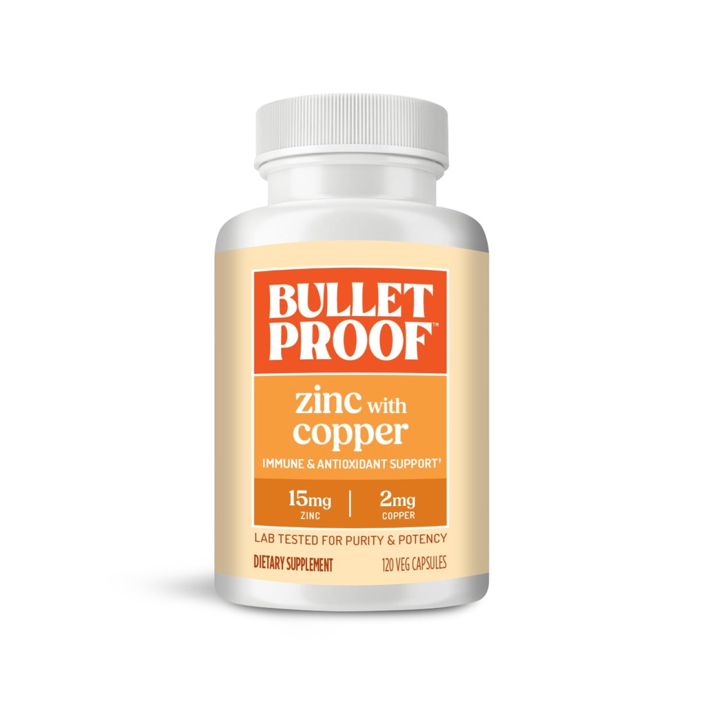 Kogelvrij zink met kopercapsules, 120 tellingen, mineralen en antioxidantsupplement voor immuniteit en mood