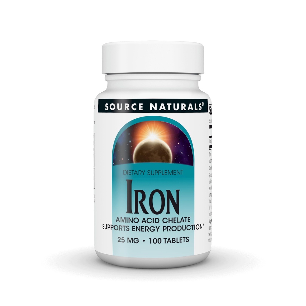 Bron Naturals IJzer, Aminozuurchelaat - Dieetsupplement dat de energieproductie ondersteunt - 100 tabletten