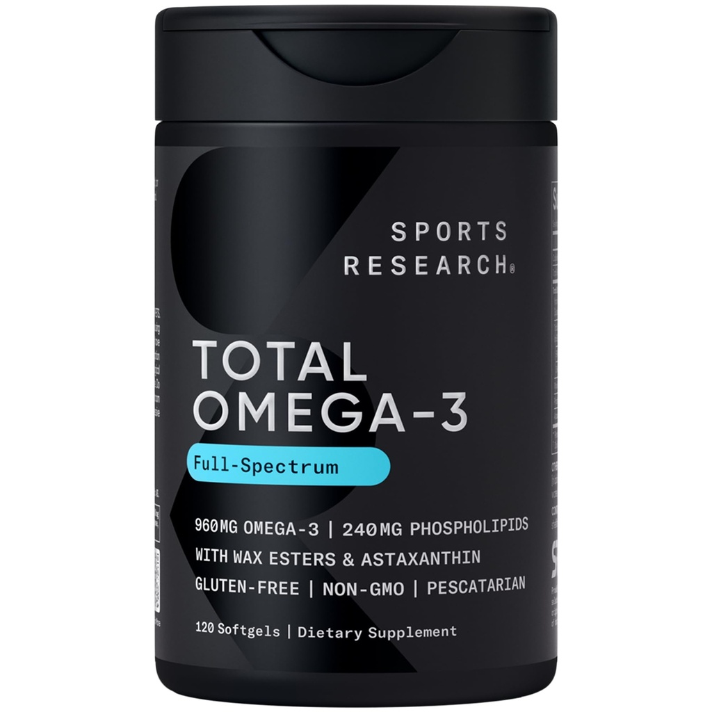 Sportonderzoek® Total Omega-3 Visolie 2200mg - Gemaakt van Antarctische Krill met/Astaxanthine, Wild Sockeye Salmon & Alaska Pollock - 960mg EPA & DHA - 120 Softgels