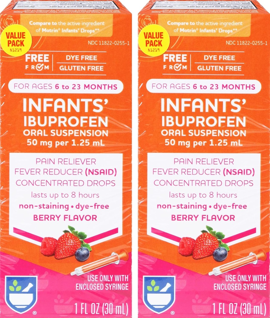 Rite Aid Zuigelingen' Dye-Free Ibuprofen Drops, Berry Flavor, 50 mg - 2 Value Pack 