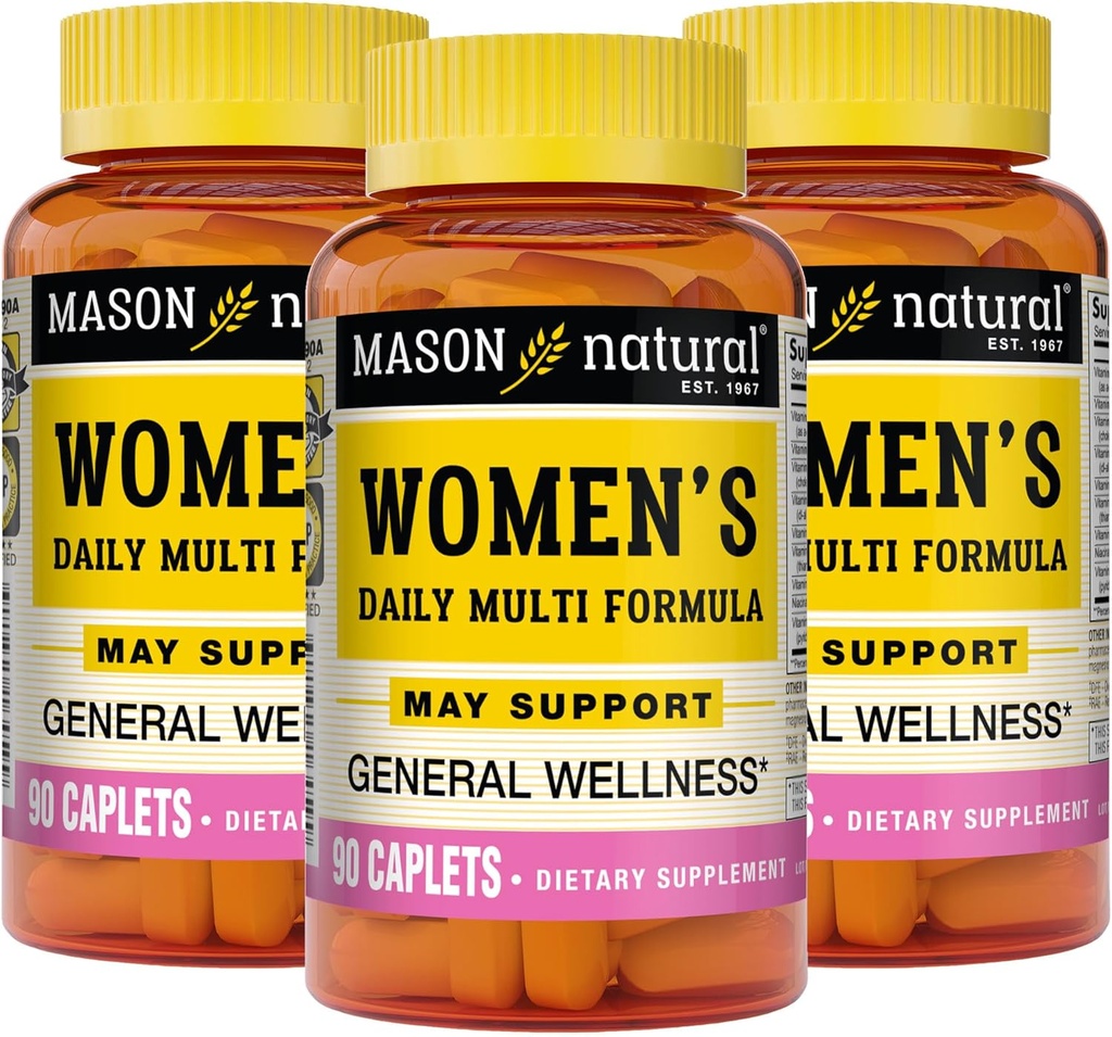 MASON NATURAL Women's Daily Multi Formula with 21 Essential Vitamins and Nutrients, Supports General Wellness and Overall Health, 90 Caplets (Pack of 3)