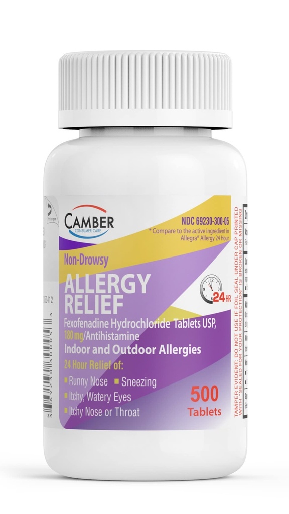 Camber 24 uur Non-Drowsy Fexofenadine Antihistamine Indoor Outdoor Allergie Relief Tablets 500 Tel Family Size