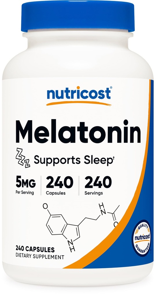 Nutricost Melatonine 5mg, 240 Capsules - 5mg Per portie, Non-GMO, Glutenvrij