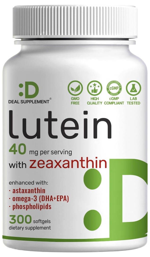 Luteïne- en Zeaxanthinesupplementen, 40mg per portie, 300 Softgels 