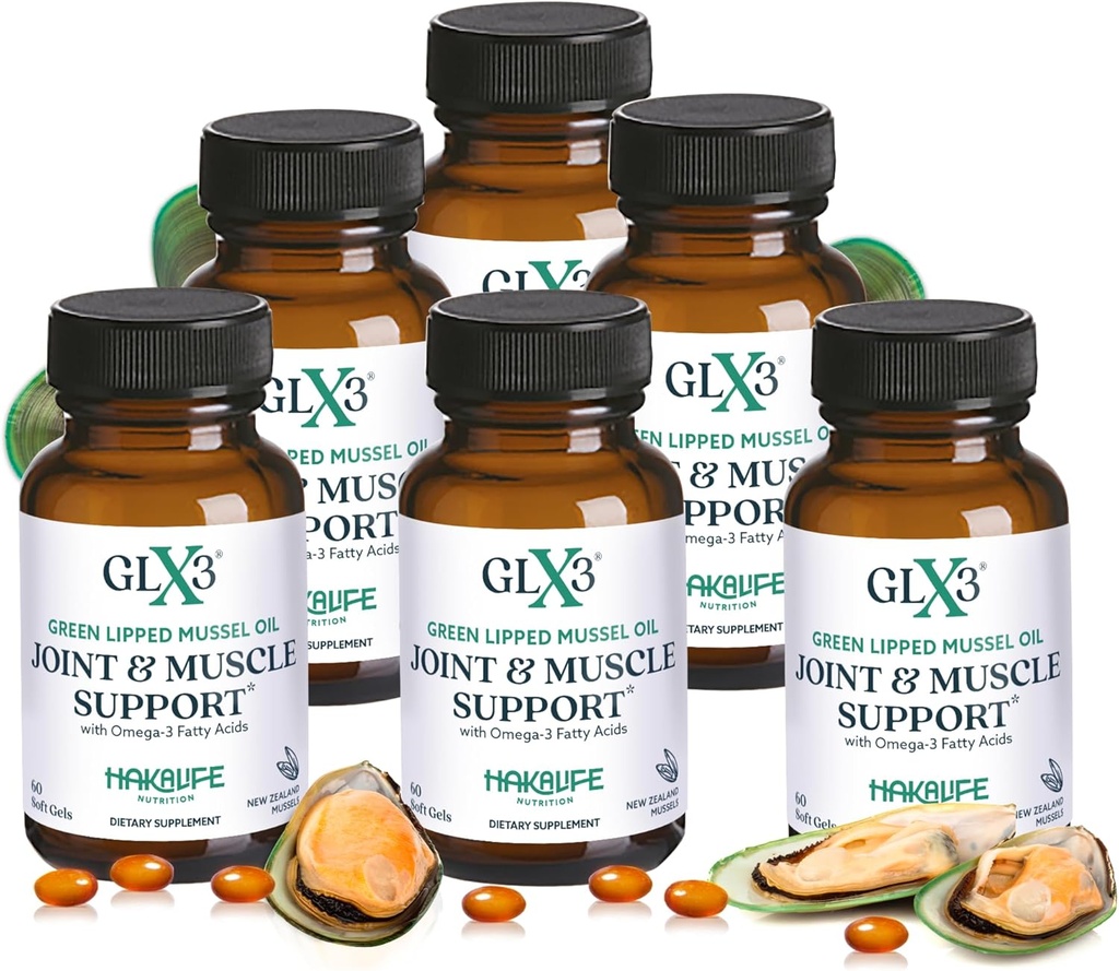 GLX3 Extra sterkte Groene Lipped Mosselolie Capsules - Lange-Lasting Joint Comfort Supplement - Ondersteuning voor pijn, vermoeidheid - Natuurlijk rijk in Omega 3 & Chondroitin Sulfate 6 Pack