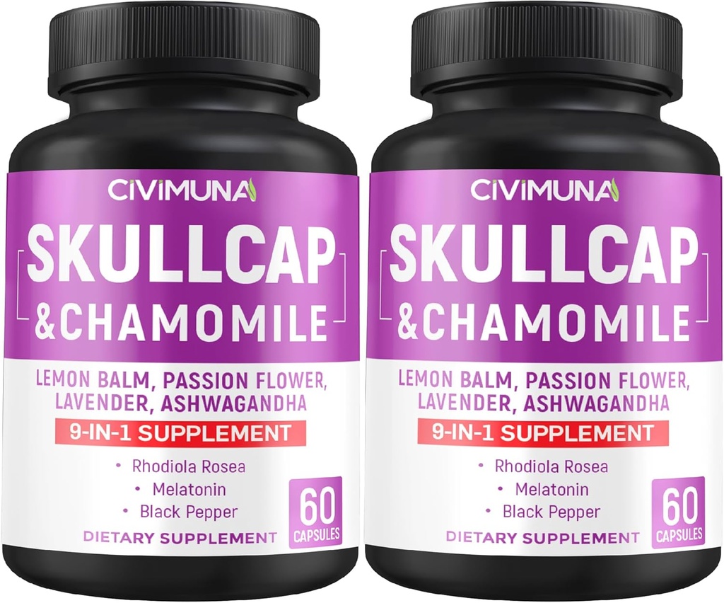 Skullcap Capsules met Skullcap, kamille, citroenbalsem en meer - 120 capsules gedurende 4 maanden levering (verpakking van 2)