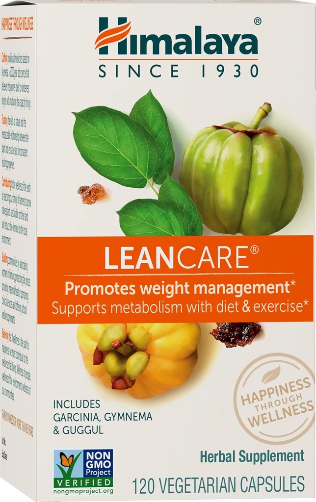 Himalaya LeanCare - Herbal Supplement voor Gewicht en Metabolisme Ondersteuning met Garcinia Cambogia, Gymnema Sylvestre, en Guggul - Vegan, Non-GMO, Glutenvrij, 600 mg, 120 capsules
