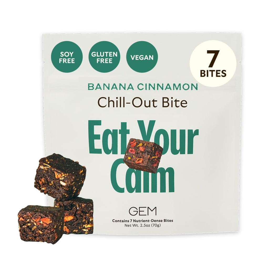 GEM Calm Bite | Supports Calm Mind & Clarity | Magnesium L-Threonate, Golden Chlorella, Lemon Balm | 50% of Your Daily Magnesium in One Bite | Gluten Free, Soy Free, Banana Cinnamon (7 Count)