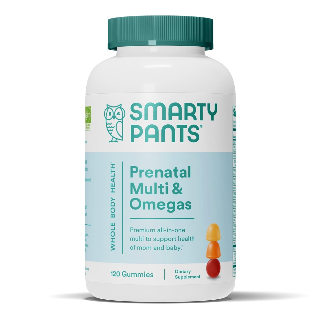 SmartyPants Prenatal Vitamins for Women, Multivitamin Gummies: Omega 3 Fish Oil (EPA/DHA), Biotin, Methylfolate, Vitamin D3, C, Vitamin B12, B6, A, K & Zinc, Inositol, 120 Count (30 Day Supply)