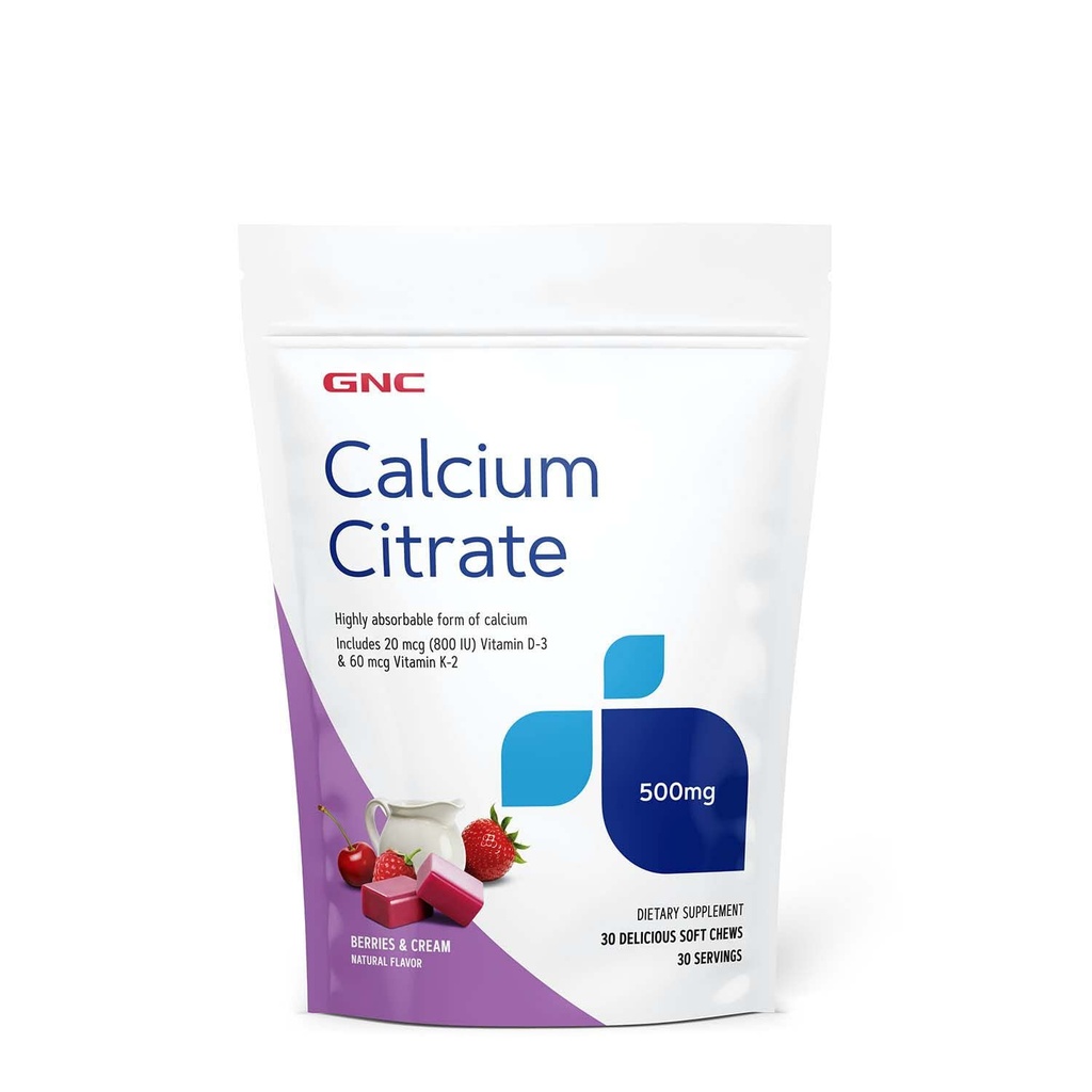 GNC Calcium citraat 500 mg zachte kauwgom, zeer absorbeerbare vorm van calcium, bessen & crème, 30 telling