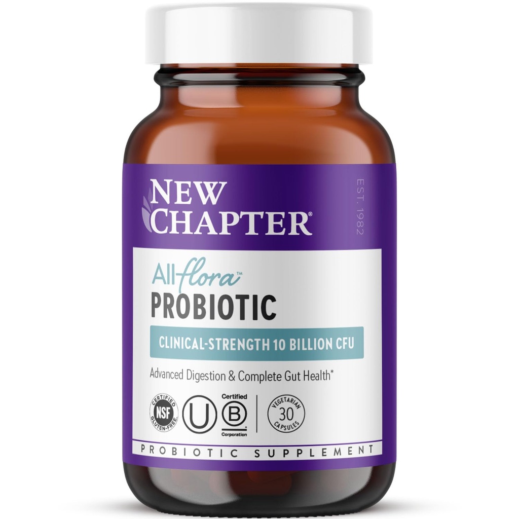Nieuw hoofdstuk Probiotische All-Flora - 30 ct (1 maand levering) voor geavanceerde spijsvertering en volledige Gut Health met Prebiotica + Postbiotica, Klinisch bestudeerde Strains, 100% Vegan, Non-GMO, Plank Stable