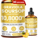 Graviola Soursop Leaf Extract Liquid - Soursop Bitters Liquid, Support Immune, Relax, Lever en Slaap, Suiker & Alcoholvrij, Zeer Absorbeerbare Formule, Ananas smaak, 2 Fl Oz