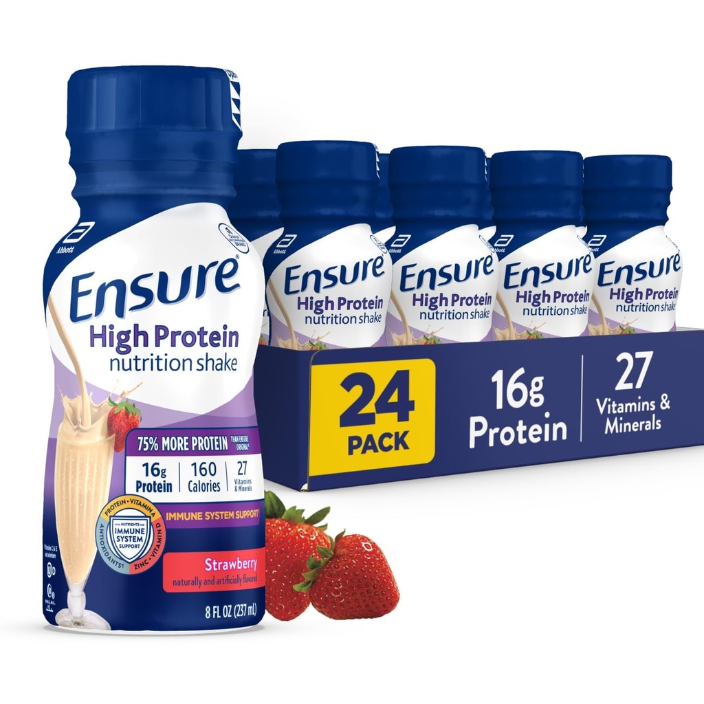 Zorg voor hoge proteïne aardbei voeding Shake, klaar om te drinken, 16g eiwit en 27 vitaminen en mineralen, 8 fl oz, 24 Pack