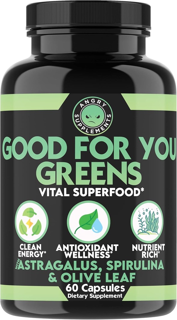 Boze supplementen Goed voor u Groenen, Vital Green Super Food Blend voor Immune Support Booster Formula, Infused met Spirulina, Astragalus Root, en Olive Leaf Root Extract (1-Bottle)