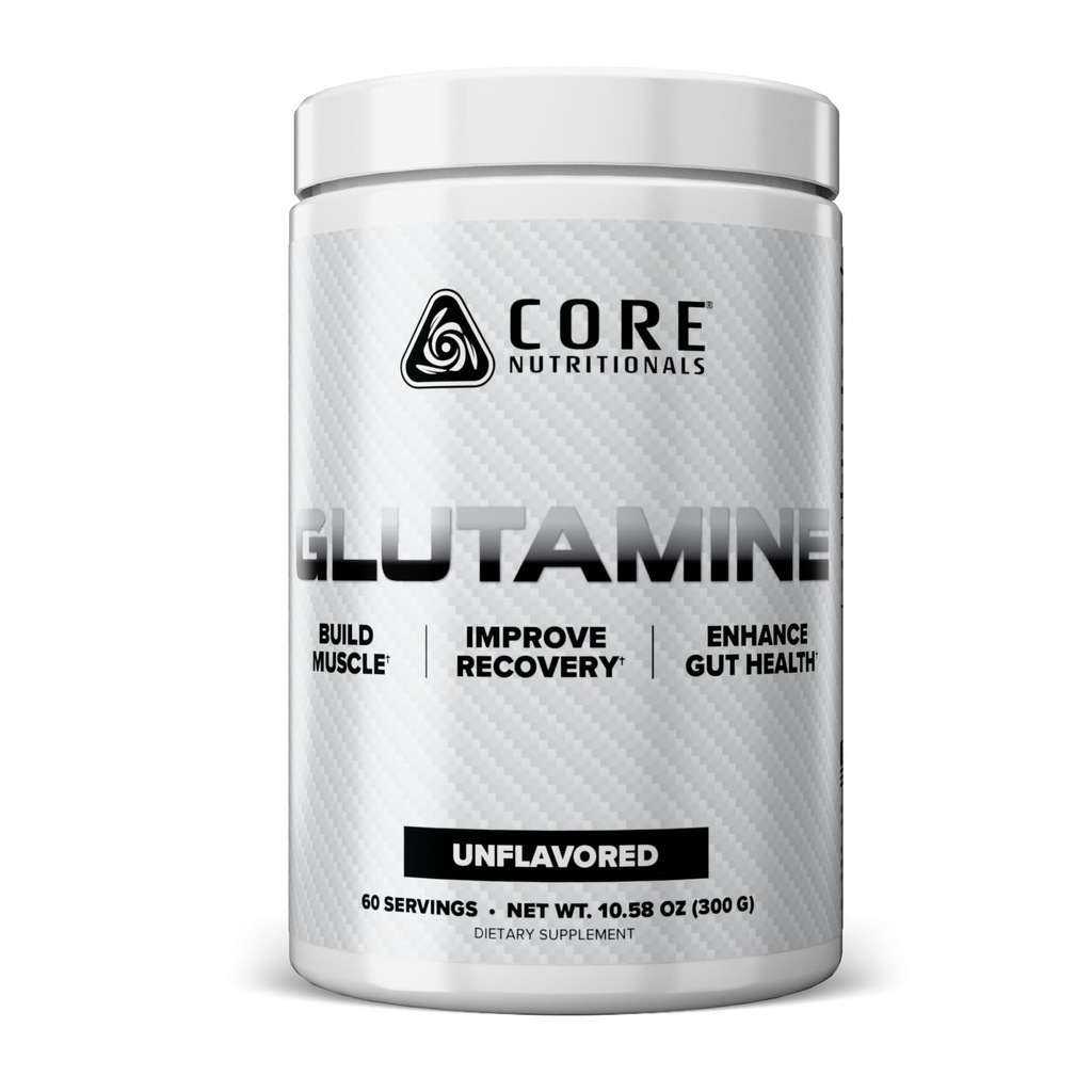 Core Nutritionals Glutamine Amino Acid | Enhance Recovery & Restore L-Glutamine Levels | Immune Support, Muscle Build, Gut Health | 60 Servings (Unflavored)