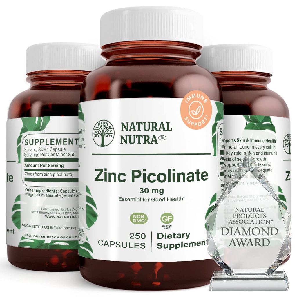 Natuurlijke Nutra zink Picolinaat 30 mg, dubbele sterkte, ruwe en zuivere, zeer Bio beschikbaar supplement voor groei en Immuun Ondersteuning, Helpt ondersteuning Metabole systeem, Verminderen Common Cold 250 Capsule