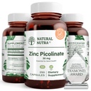 Natuurlijke Nutra zink Picolinaat 30 mg, dubbele sterkte, ruwe en zuivere, zeer Bio beschikbaar supplement voor groei en Immuun Ondersteuning, Helpt ondersteuning Metabole systeem, Verminderen Common Cold 250 Capsule