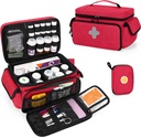 CURMIO Medicine opslagzak Lege, afsluitbare pil fles Organisator met draagbare geritste zakjes voor eerste hulp kits, medicijn doos voor thuis en reizen, rood (patent in afwachting)