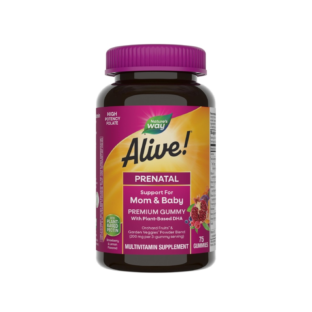 De natuur leeft! Prenatale Premium Gummy Multivitamine, Hoge Potentie Folate, Plant-Based DHA, Vegetarisch, Aardbei en Citroen Smaak, 75 Gummies