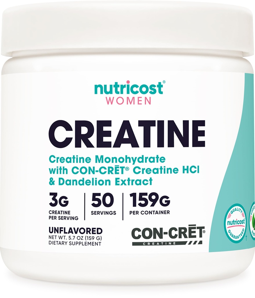 Nutricost Creatine Monohydraat Poeder voor Vrouwen, Gemicroniseerd, Ongearomatiseerd, 50 Servers - Vegetarisch, Niet-GMO, Glutenvrij
