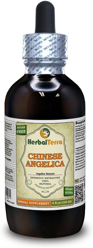 Angelica Chinees (Angelica Sinensis) Tinctuur, Organisch gedroogd Root Liquid Extract (Brand Name: HerbalTerra, Trots Made in USA) 4 fl.oz (120 ml)
