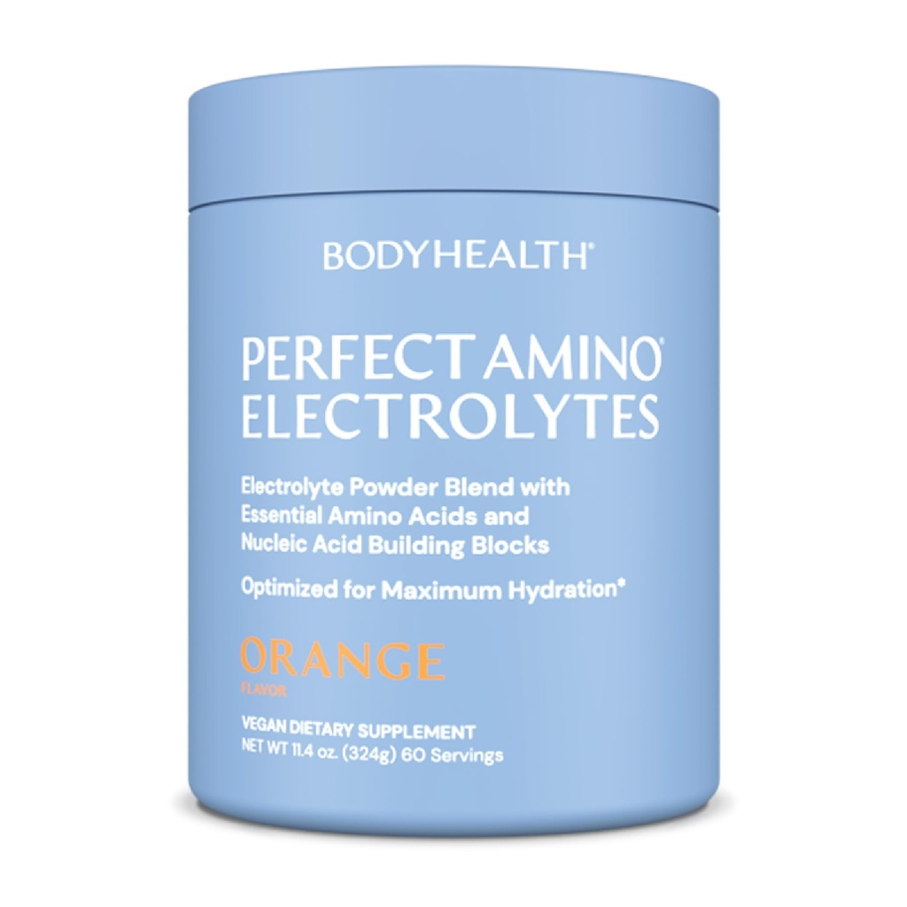 BodyHealth PerfectAmino Elektrolyten Poeder Geen Suiker, Keto Suiker Vrij vasten Elektrolyten Drink Mix, Hydration Powder met Trace Minerals - Oranje - 60 porties