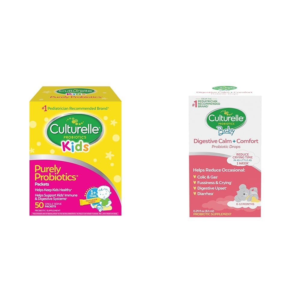 Culturelle Kids Probiotica voor Immune & Digestieve Ondersteuning, 50 Tel en Baby Kalm & Comfort Drops 0-12 Maanden, 0,29 Ounce