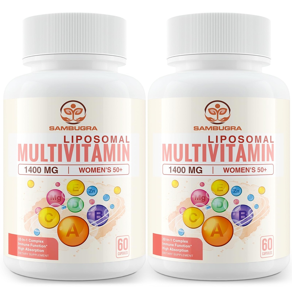 Liposomale Multivitamine voor vrouwen 50+ - Vrouwen Dagelijks Multivitamine met 32 Ingrediënten, CoQ10, Vitaminen C, B, D, E voor Cardiovasculaire & Bone Health Support - Iron-Free (120 Capsules)