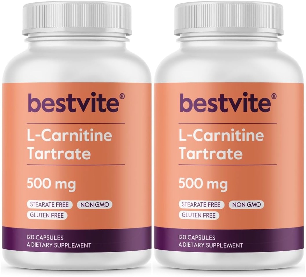 BESTVITE L-Carnitinetartraat 500mg per capsule (240 Capsules)(120x2) - Geen stearates - niet GGO - glutenvrij