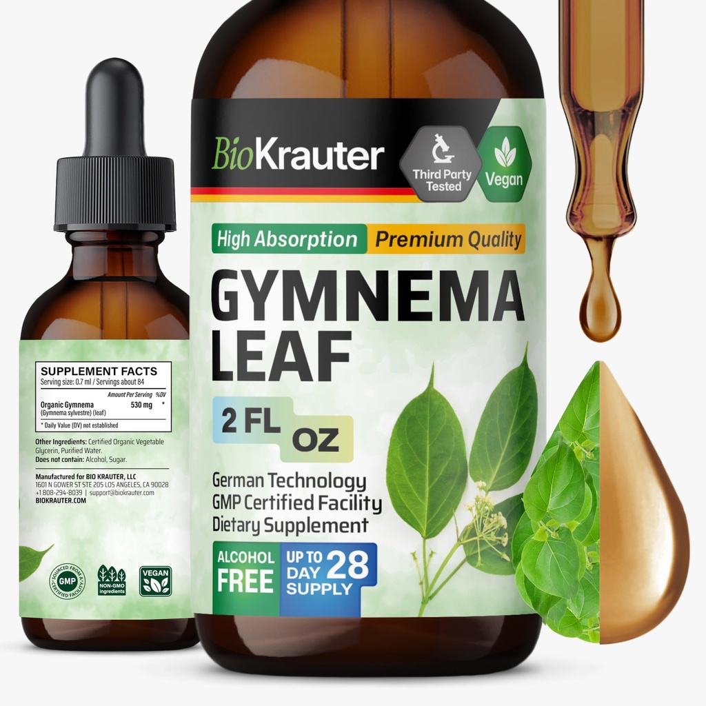 BIO KRAUTER Gymnema Sylvestre Extract Drops - Alcohol en Suikervrij - Vegan Gymnema Leaf Extract 2 Fl.Oz.