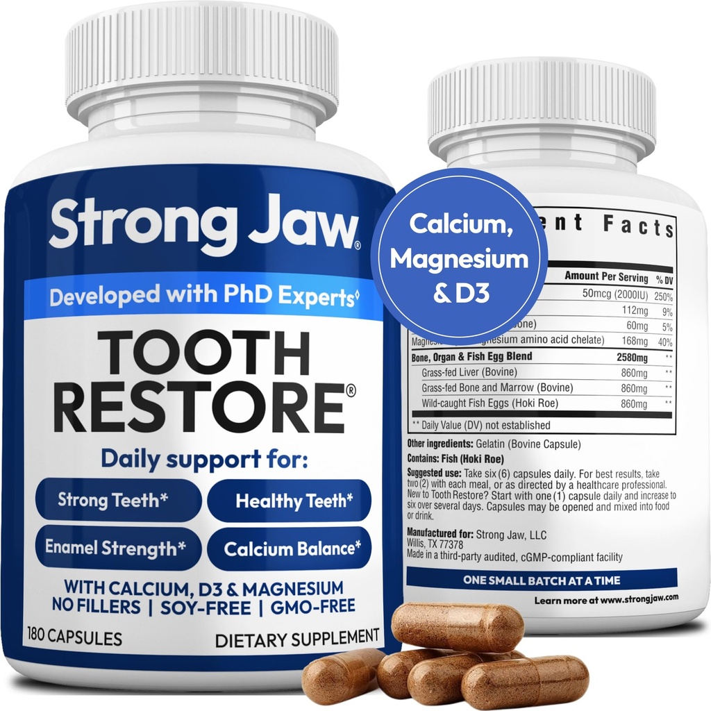 Tandherstel voor volwassenen met remineraliserende Gum Support 180 Capsules Made in USA - Tanden Vitaminen voor sterke tanden Bone Health Supplement Calcium Vitamine D3 Hydroxyapatiet Enamel Reparatie