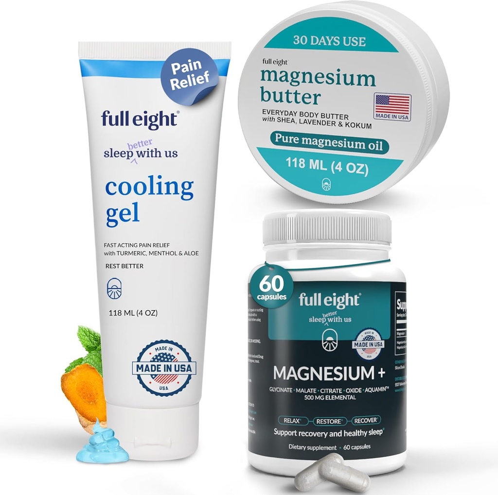 Wellness: Magnesium+ 500 MG 60 Caps, Magnesium Body Butter 4oz & Cooling Gel 4oz Ondersteuning Slaap, Spieren en Comfort Natuurlijk