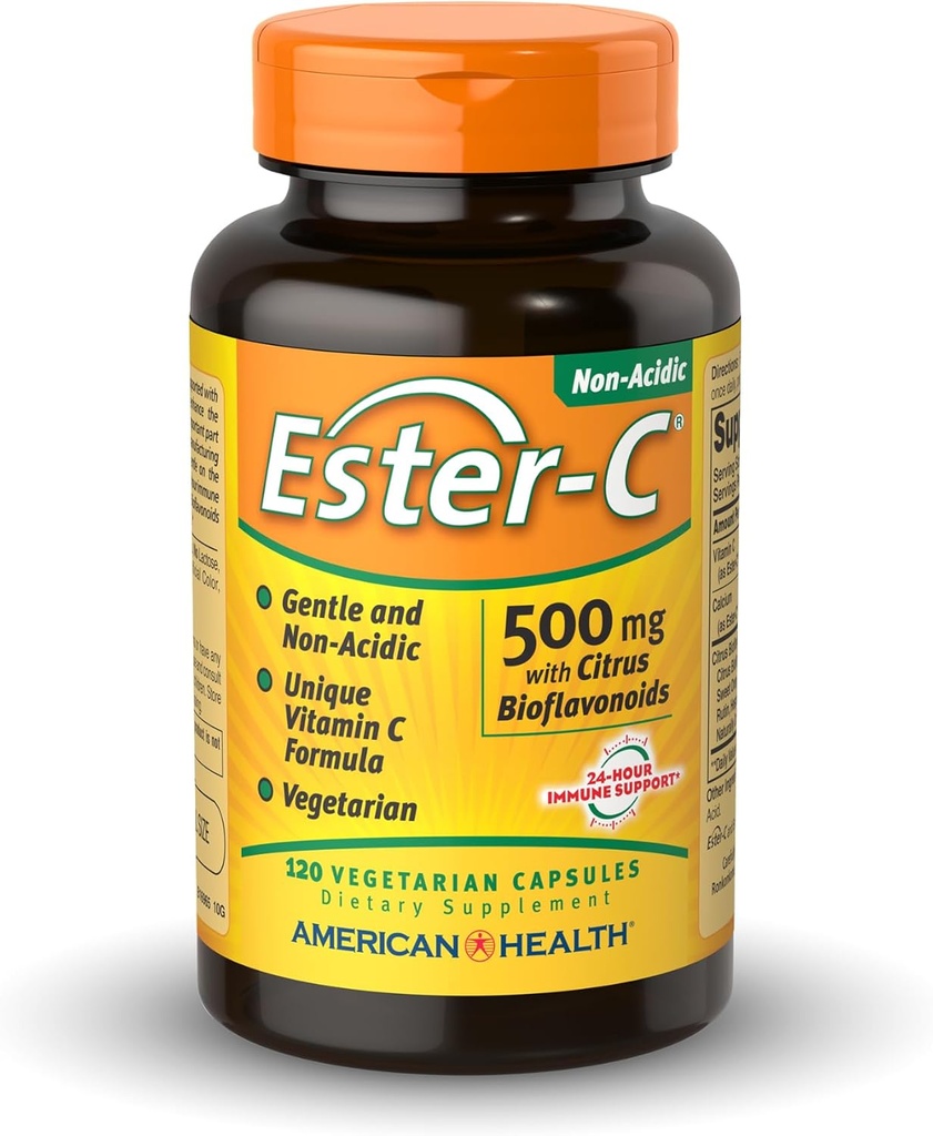American Health Ester-C 500 mg met Citrus Bioflavonoïden - 120 Vegetarische Capsules - 24-uurs Immune Support - Non-GMO, Veganistisch, Glutenvrij - 60 porties