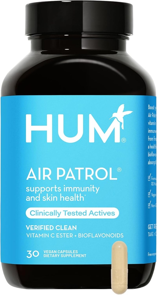 HUM Air Patrol Immuun Ondersteuning Supplement met vitamine C & Citrus Bioflavonoïden, Vegan vitamine C supplementen voor vrouwen en mannen, ondersteunt huid Barrier, Lung Health & Immuun System, 30 Vegan Capsules