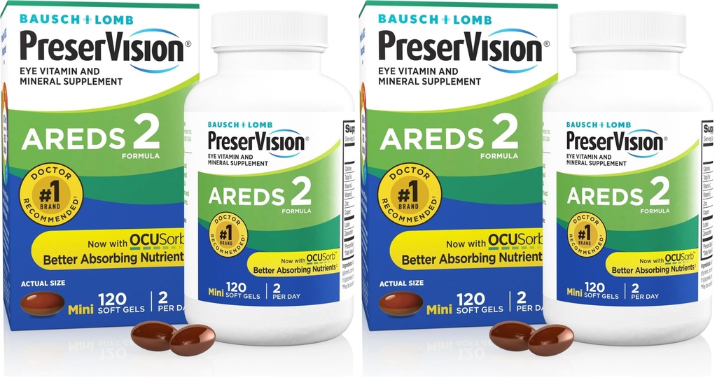 PreserVision AREDS 2 Eye Vitamine & Mineral Supplement, Bevat Luteïne, Vitamine C, Zeaxanthine, Zink & Vitamine E, 120 Softgels (Verpakking mei Vary) (verpakking van 2)