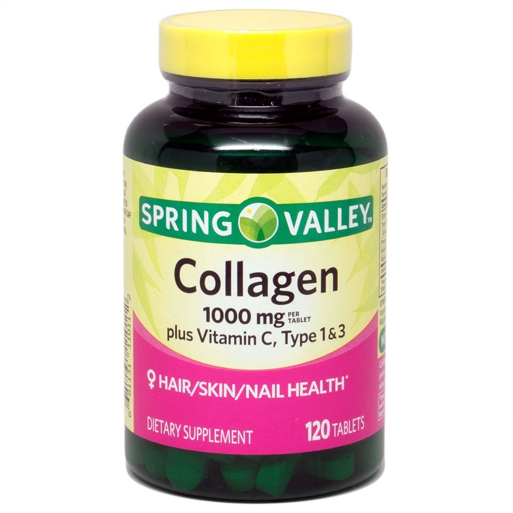 Spring Valley Collageen 1.000 mg per tablet, plus vitamine C, type 1 & 3, 120ct door Equate
