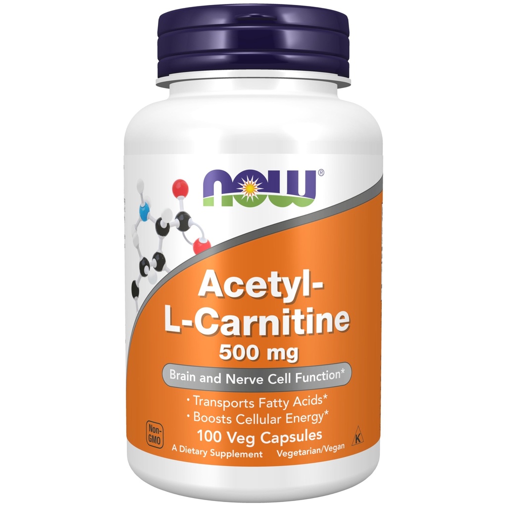 NOW Supplementen, Acetyl-L Carnitine 500 mg, aminozuur, hersen- en zenuwcelfunctie*, 100 Veg Capsules