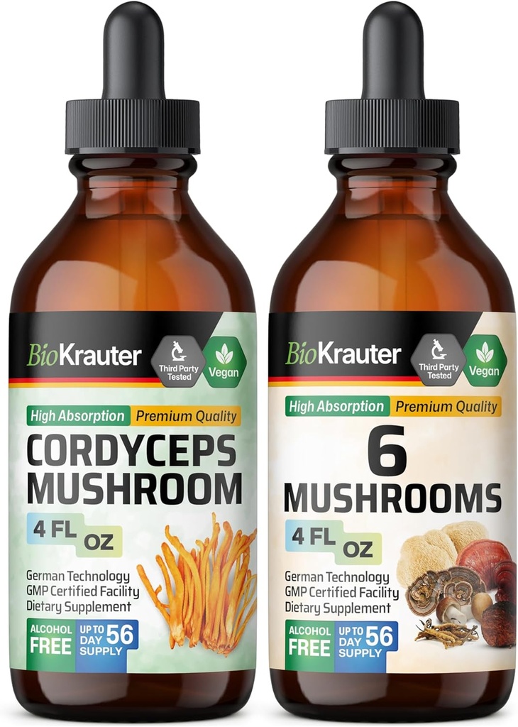 BIO KRAUTER Cordyceps Paddenstoelen Tinctuur 4 Fl. Oz. & 6 Paddenstoelen Tinctuur 4 Fl. Oz.